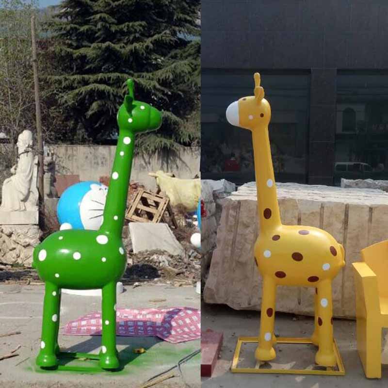 玻璃鋼卡通小鹿雕塑樹脂迷你長頸鹿小鹿模型 幼兒園游樂場擺件